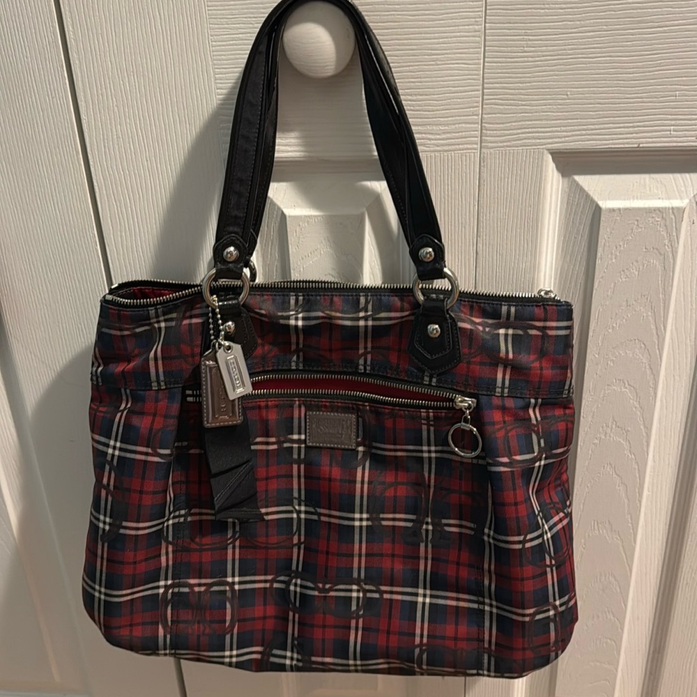 Coach Poppy Tartan Plaid Tote and wristlet. Authentic.